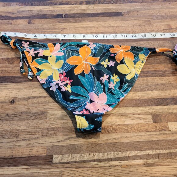 Old Navy Black Hibiscus Tropical Leaf Print Side Tie Bikini Bottoms - Picture 3 of 9